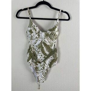 NEW Kenny Flowers Womens Medium Tropical Palm Belted One Piece Swimsuit Green